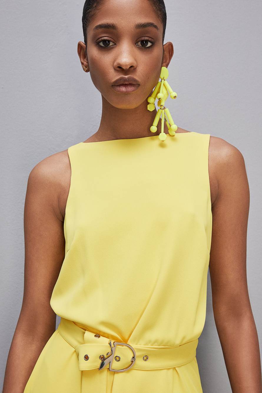 Abito extra lungo morbido smanicato in Twill, Giallo, Patrizia Pepe