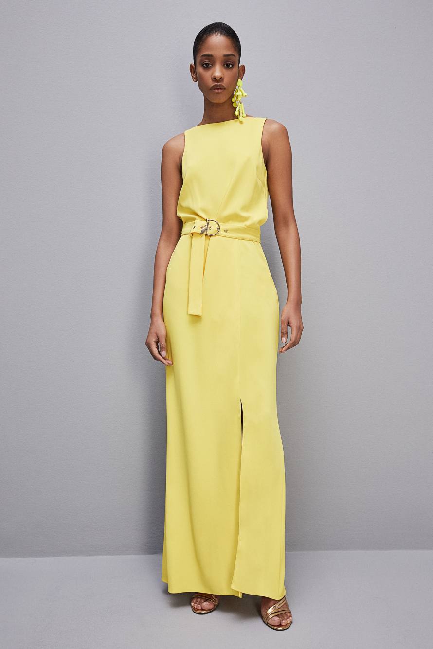Abito extra lungo morbido smanicato in Twill, Giallo, Patrizia Pepe