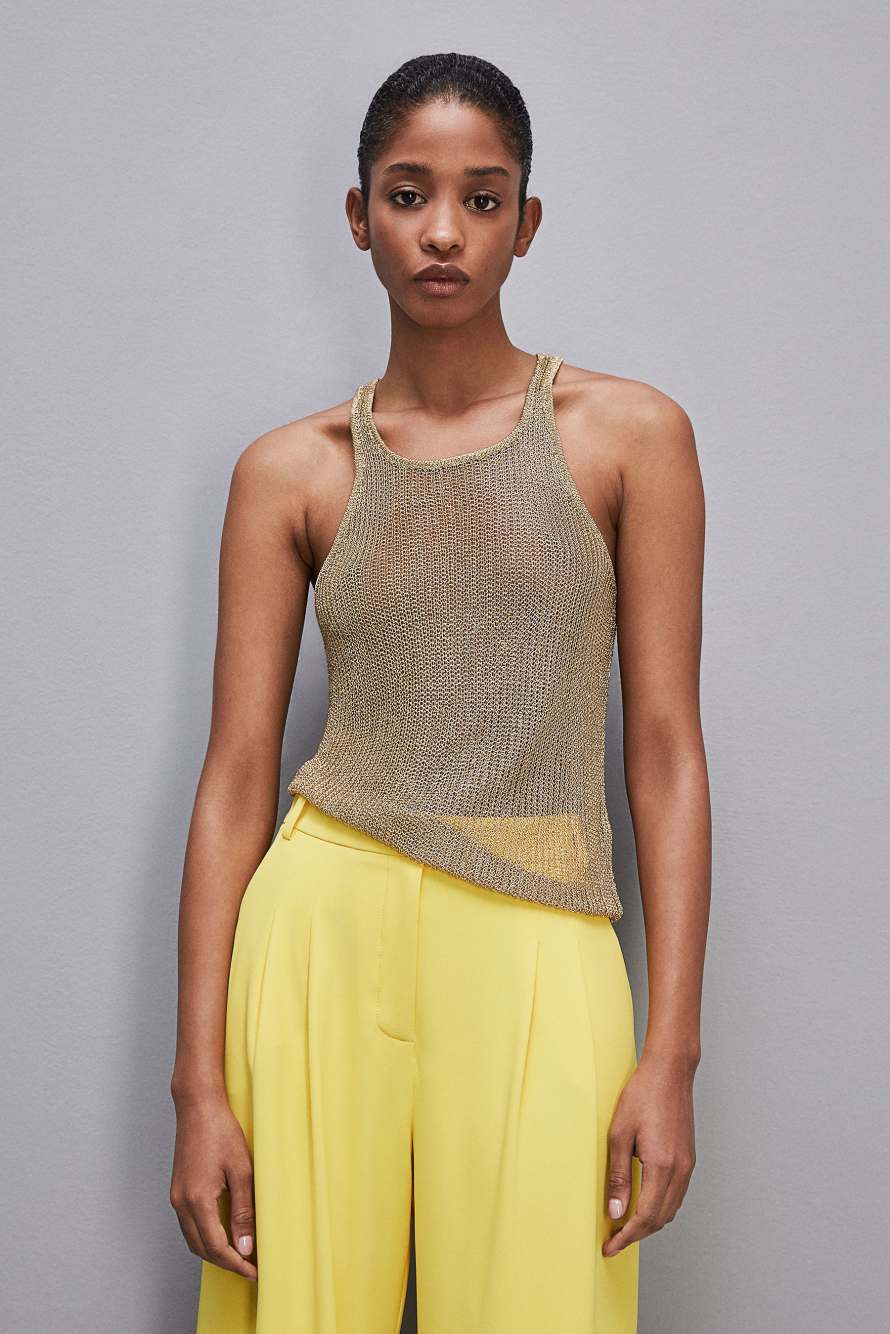 Mesh top with metal effect, Gold, Patrizia Pepe