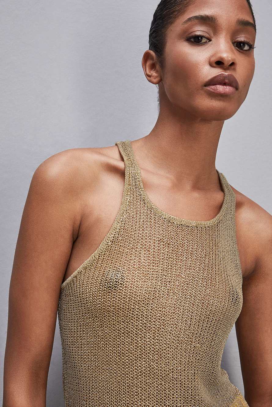 Mesh top with metal effect, Gold, Patrizia Pepe
