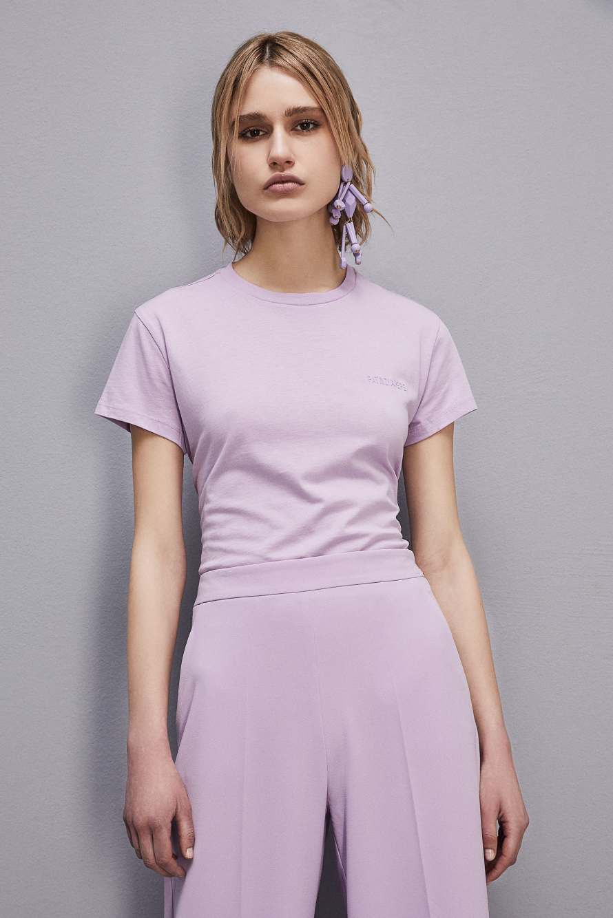 T-shirt maniche corte con logo in cotone organico, Viola, Patrizia Pepe