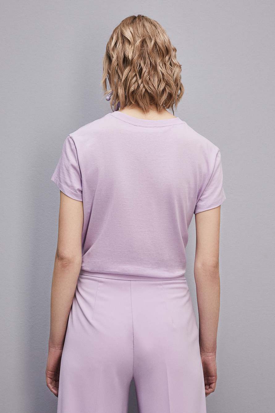 T-shirt maniche corte con logo in cotone organico, Viola, Patrizia Pepe