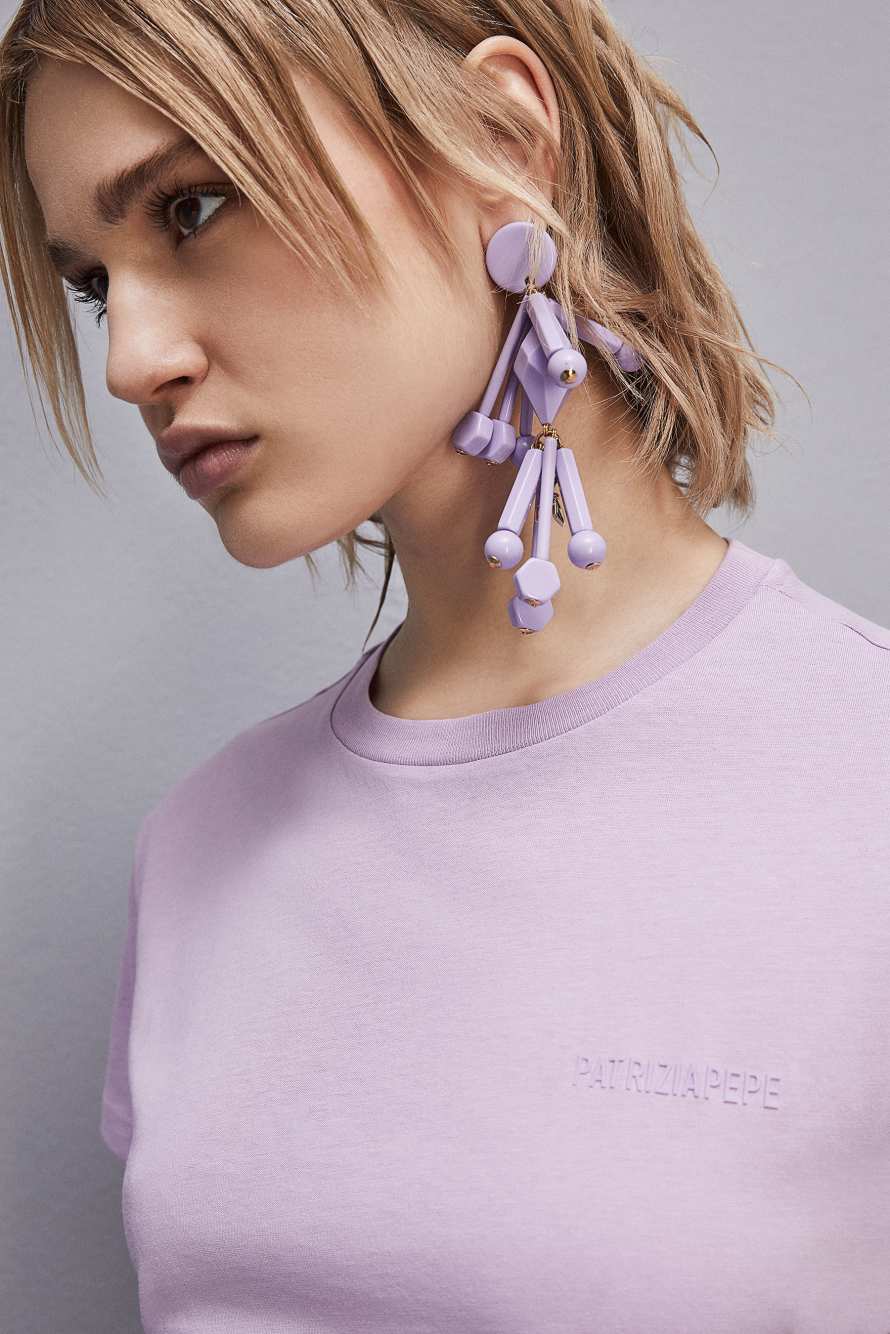 T-shirt maniche corte con logo in cotone organico, Viola, Patrizia Pepe