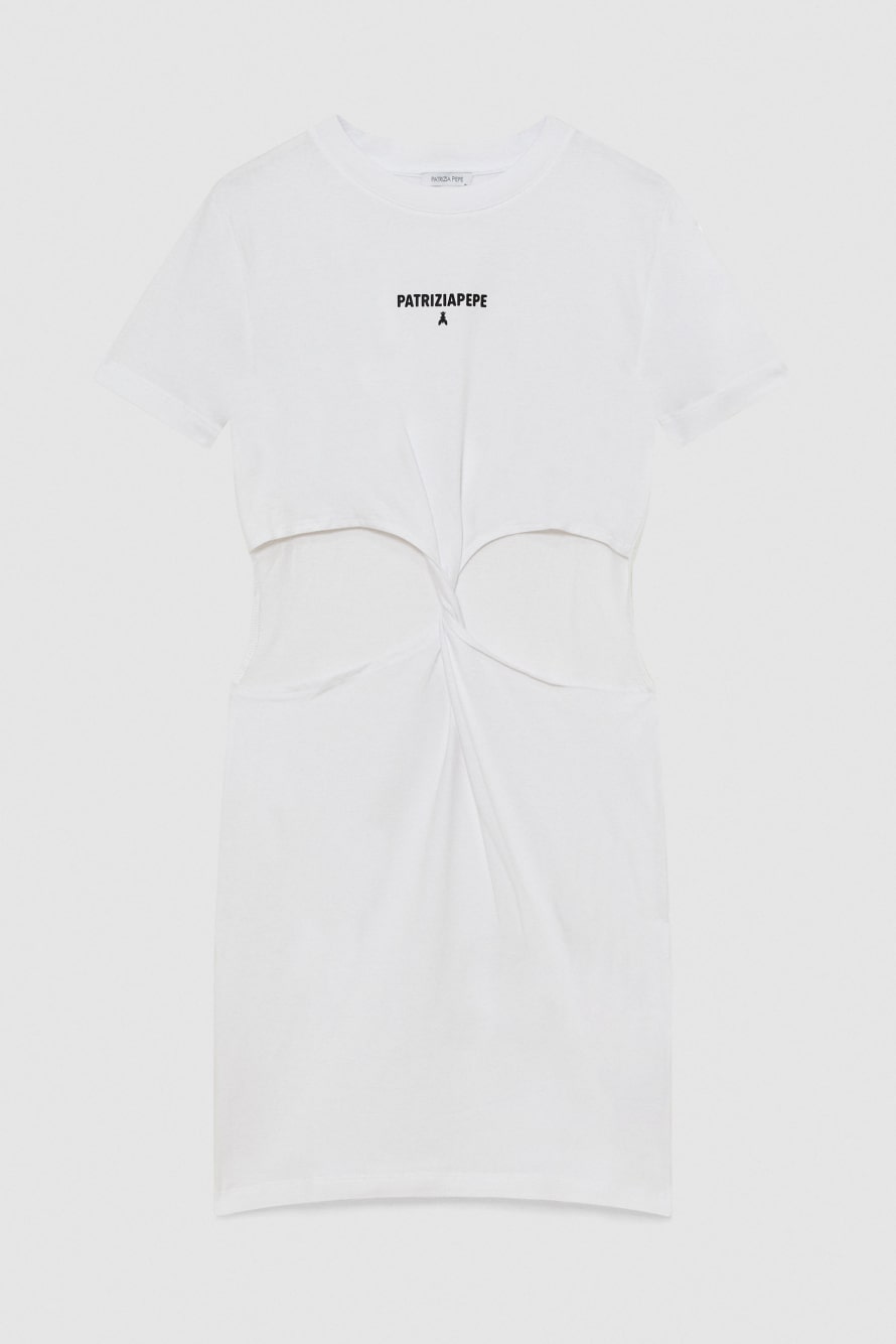 Kleid aus Stretch-Baumwolljersey mit Cut-outs, Wei&szlig;, Patrizia Pepe