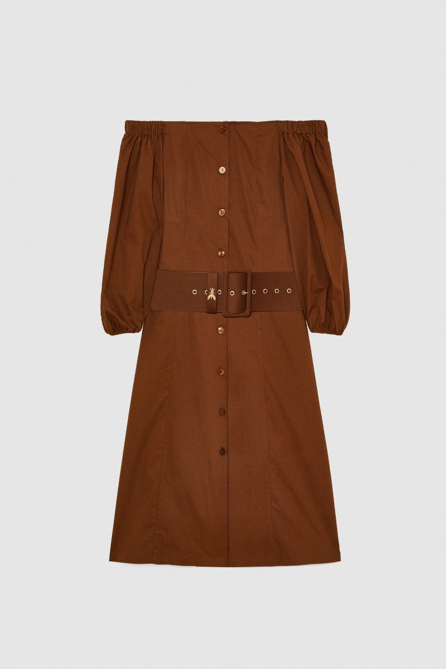 off the shoulder dress with belt Off Shoulder Cotton Blend Mini Dress (with Belt)