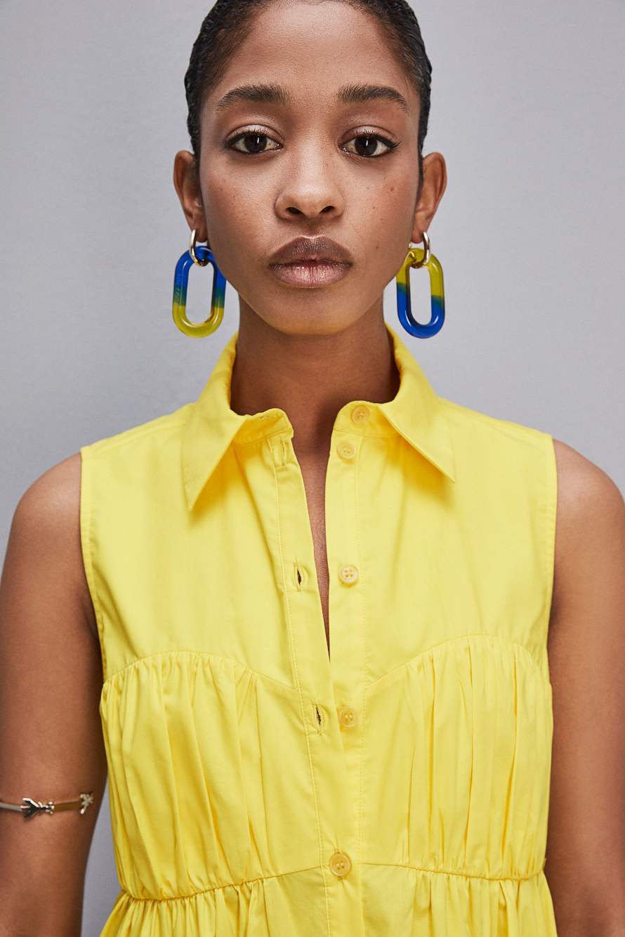 Kr&oacute;tka bawełniana szmizjerka, Ż&oacute;łty, Patrizia Pepe