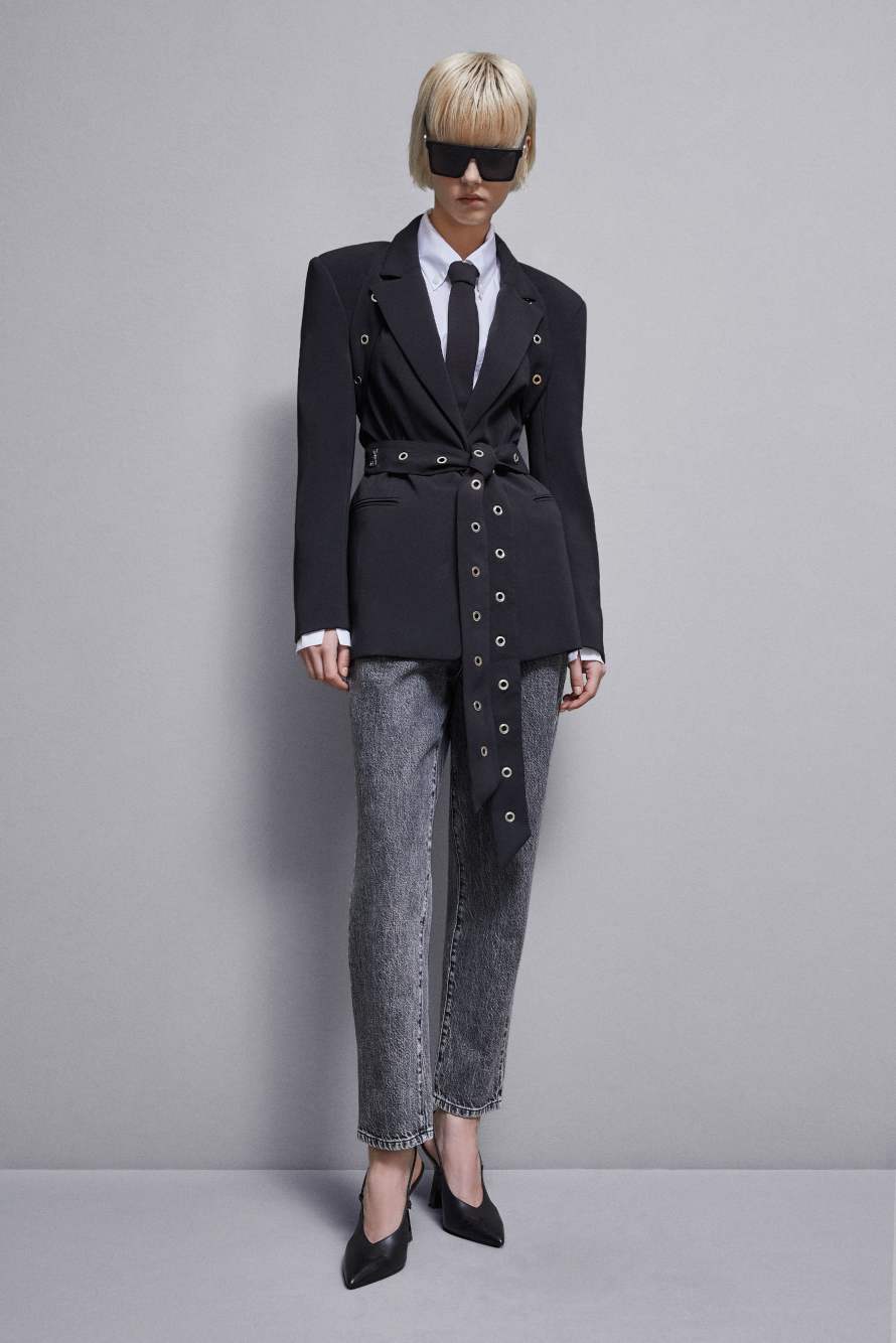 Blazer in crepe taglio maschile, Nero, Patrizia Pepe