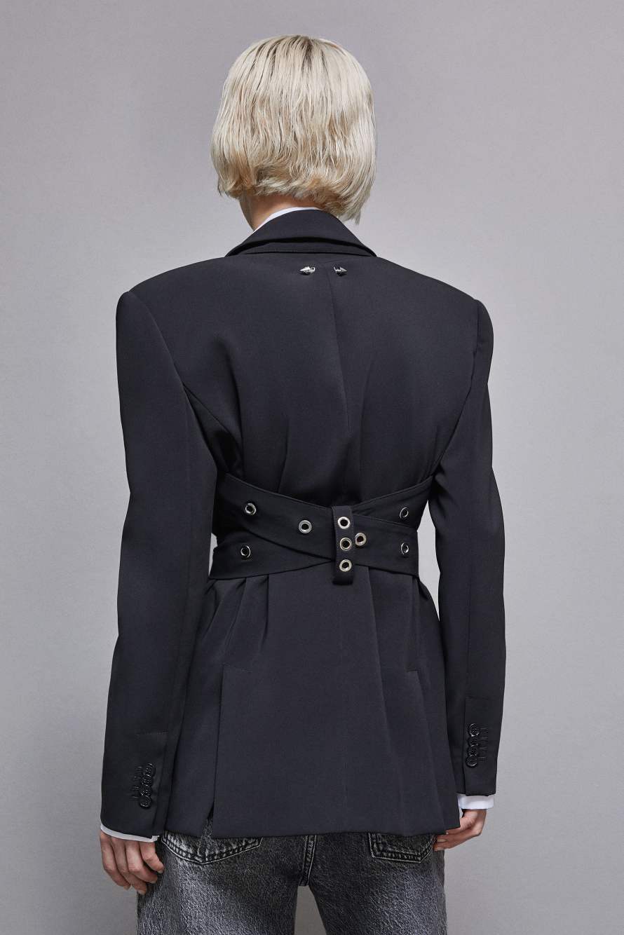 Blazer in crepe taglio maschile, Nero, Patrizia Pepe