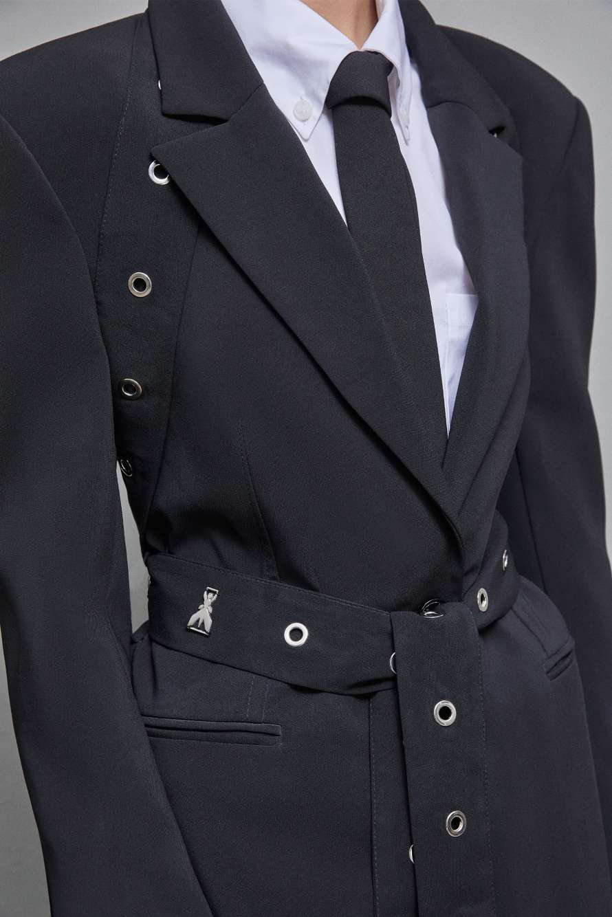 Blazer in crepe taglio maschile, Nero, Patrizia Pepe