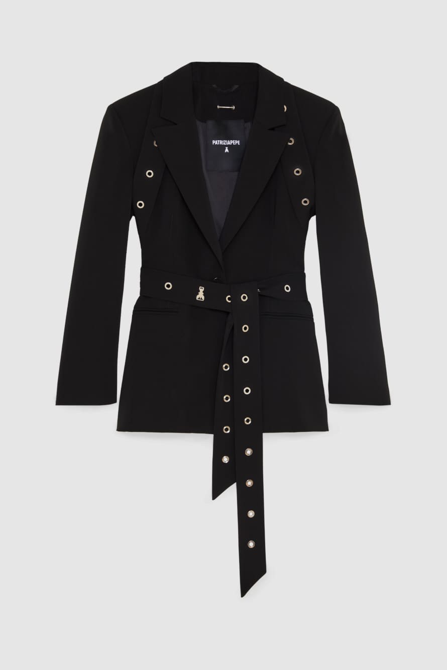 Blazer in crepe taglio maschile, Nero, Patrizia Pepe