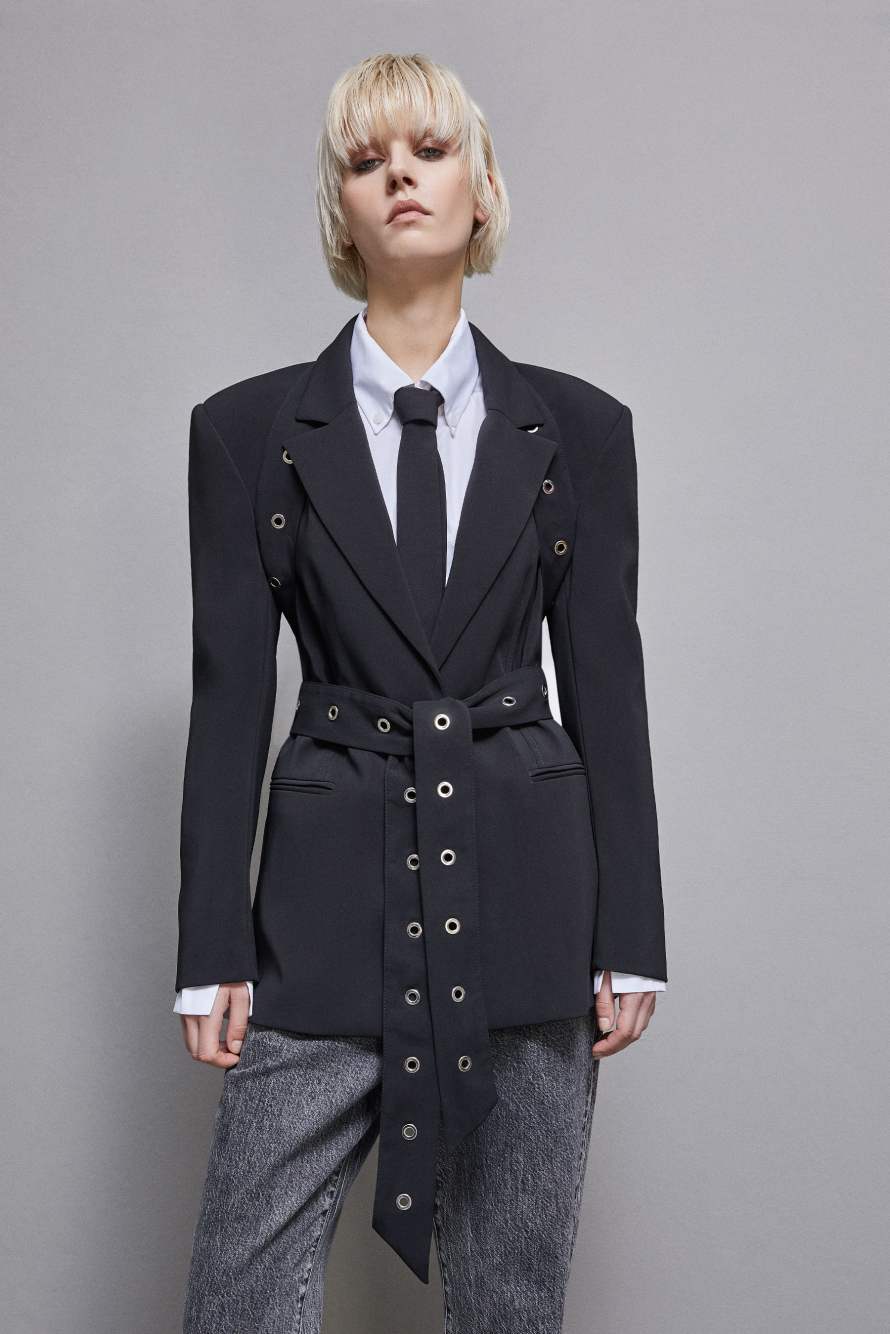 Blazer in crepe taglio maschile, Nero, Patrizia Pepe