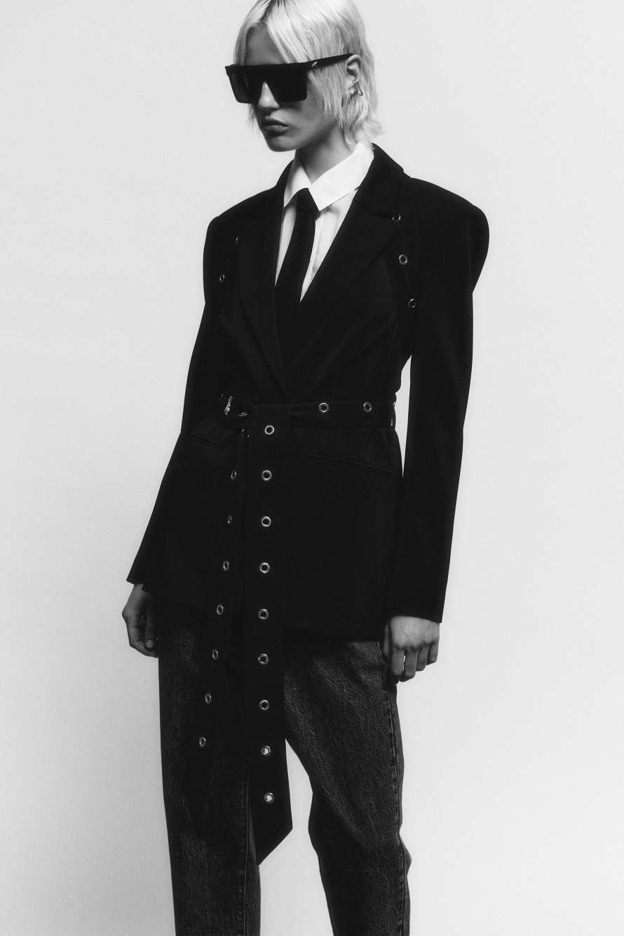 Blazer in crepe taglio maschile, Nero, Patrizia Pepe