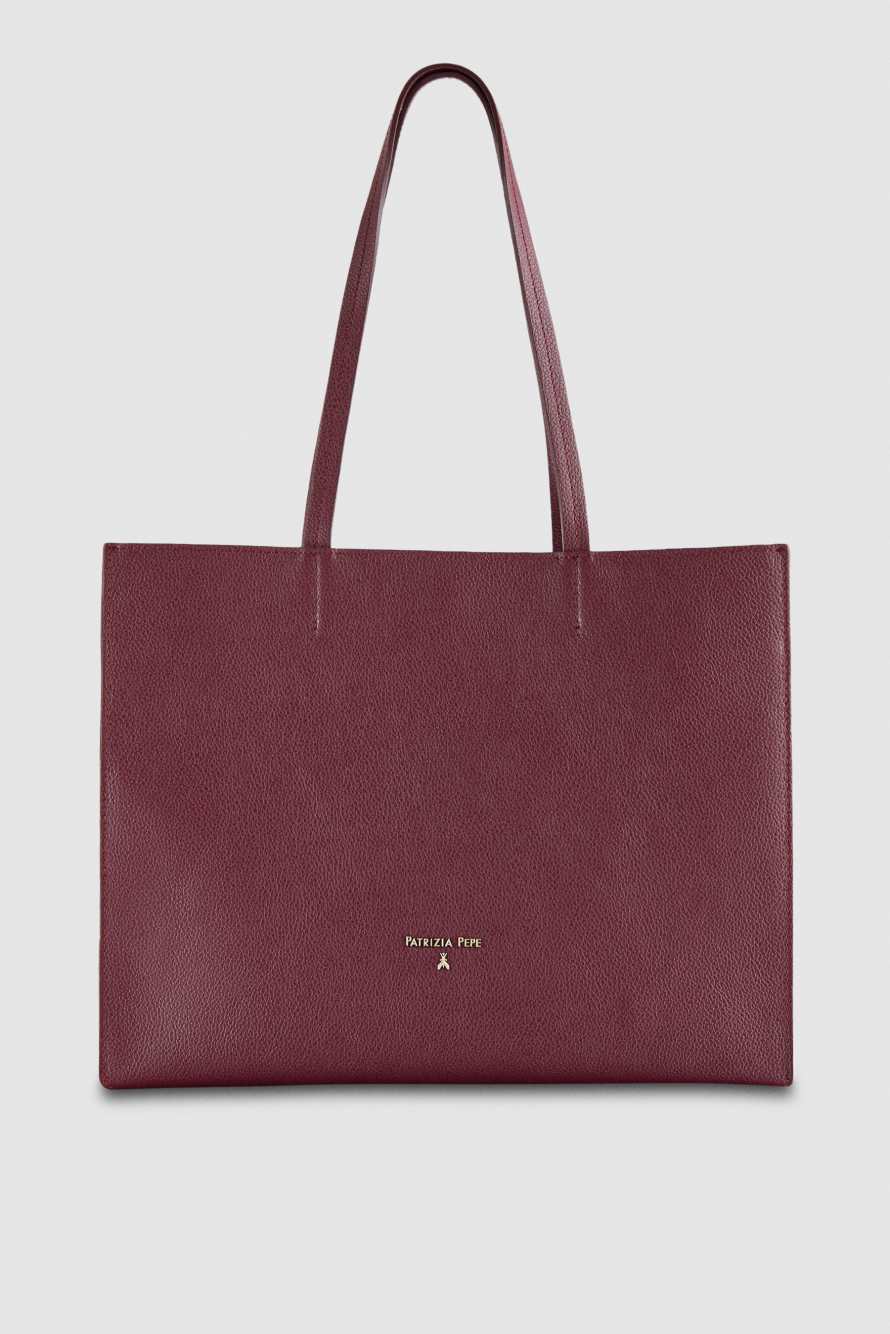 Borsa shopping in pelle martellata, Viola, Patrizia Pepe