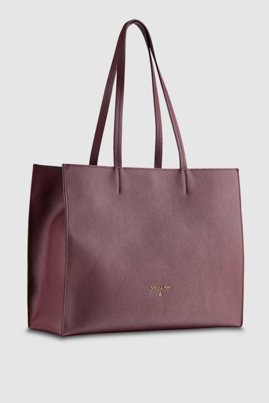 Borsa shopping in pelle martellata, Viola, Patrizia Pepe