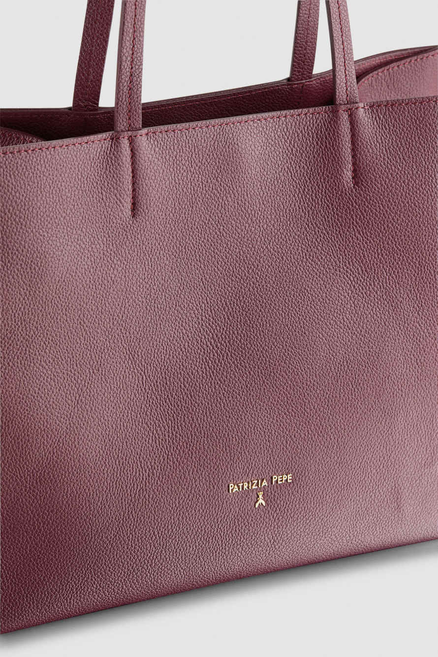 Borsa shopping in pelle martellata, Viola, Patrizia Pepe