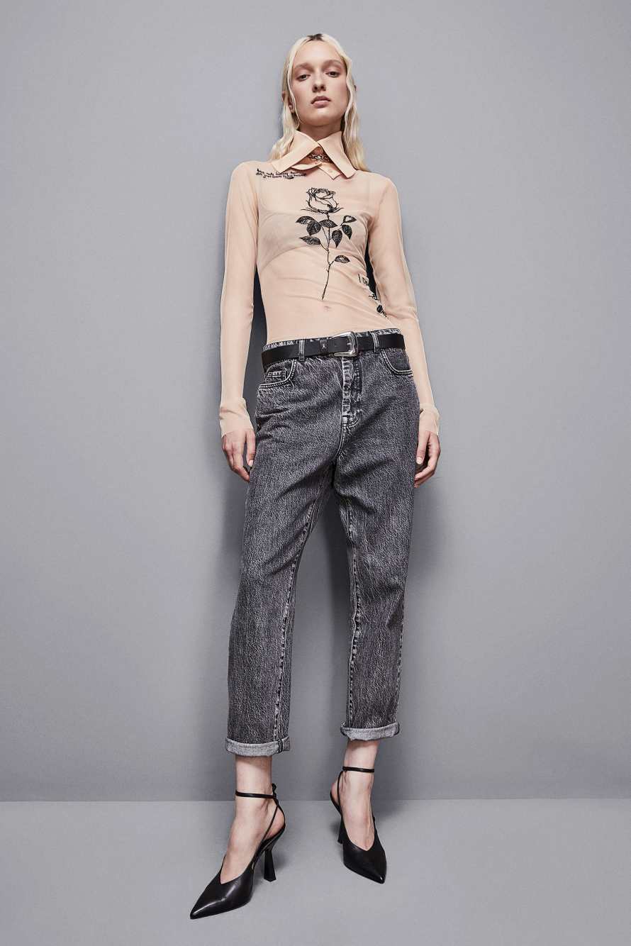 Szare jeansy cygaretki z wysokim stanem, Szary, Patrizia Pepe