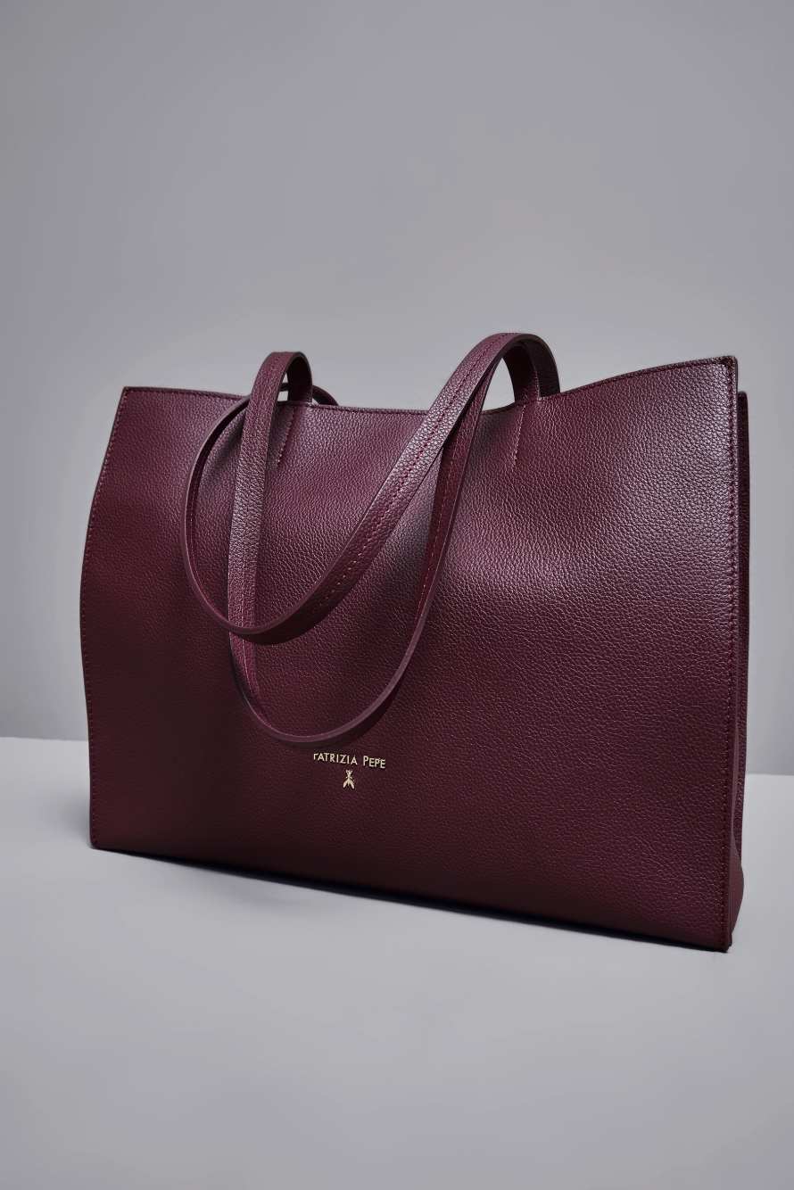 Borsa shopping in pelle martellata, Viola, Patrizia Pepe