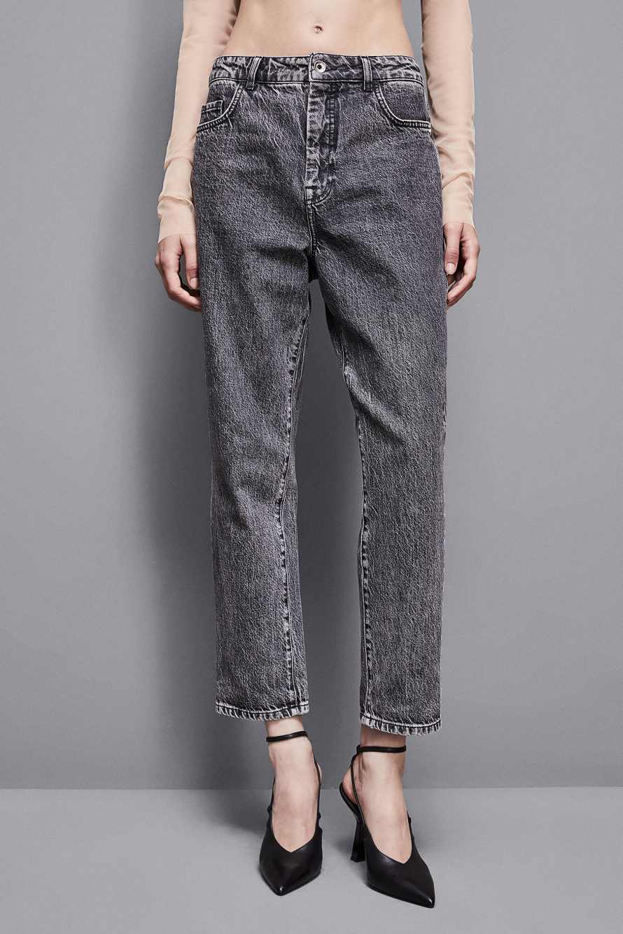 Szare jeansy cygaretki z wysokim stanem, Szary, Patrizia Pepe