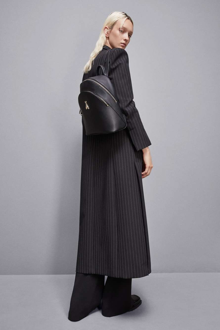 Кожаный рюкзак Fly с двумя карманами, Черный/Золотой, Patrizia Pepe