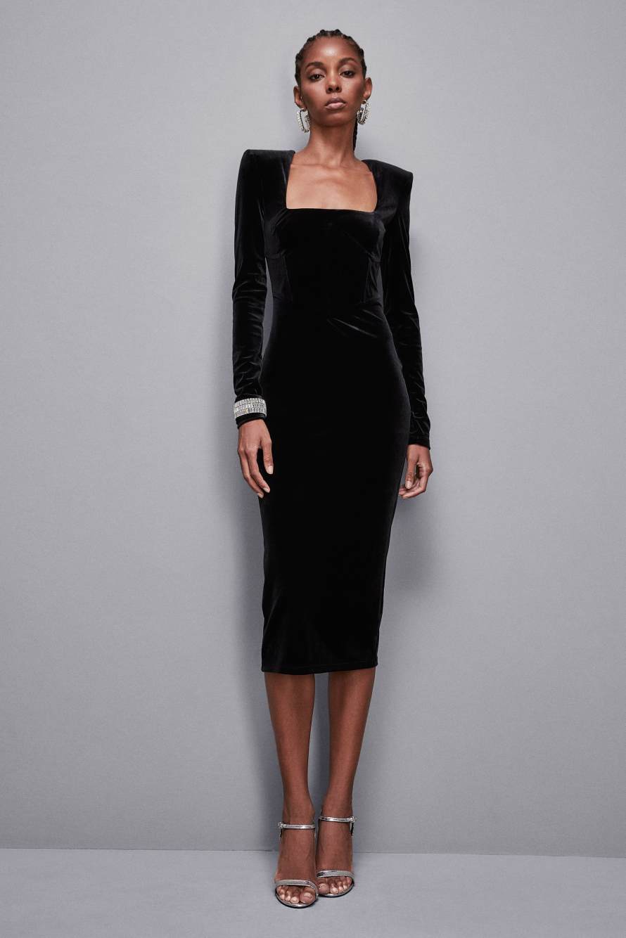 Bustierkleid aus Samt Essential, Schwarz, Patrizia Pepe