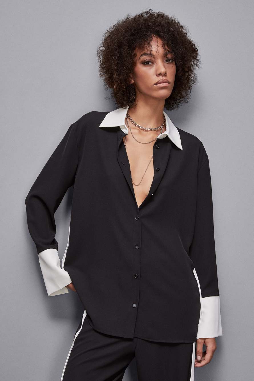 Elegancka tunika z długim rękawem, Czarny/Biały, Patrizia Pepe