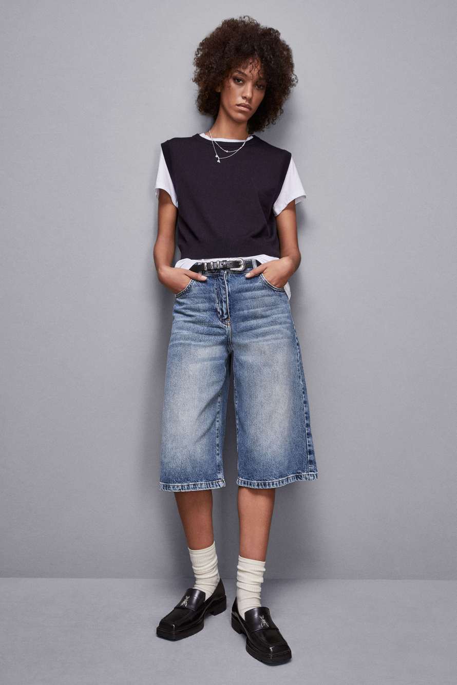 Шерстяной жилет с круглым вырезом горловины, Синий, Patrizia Pepe