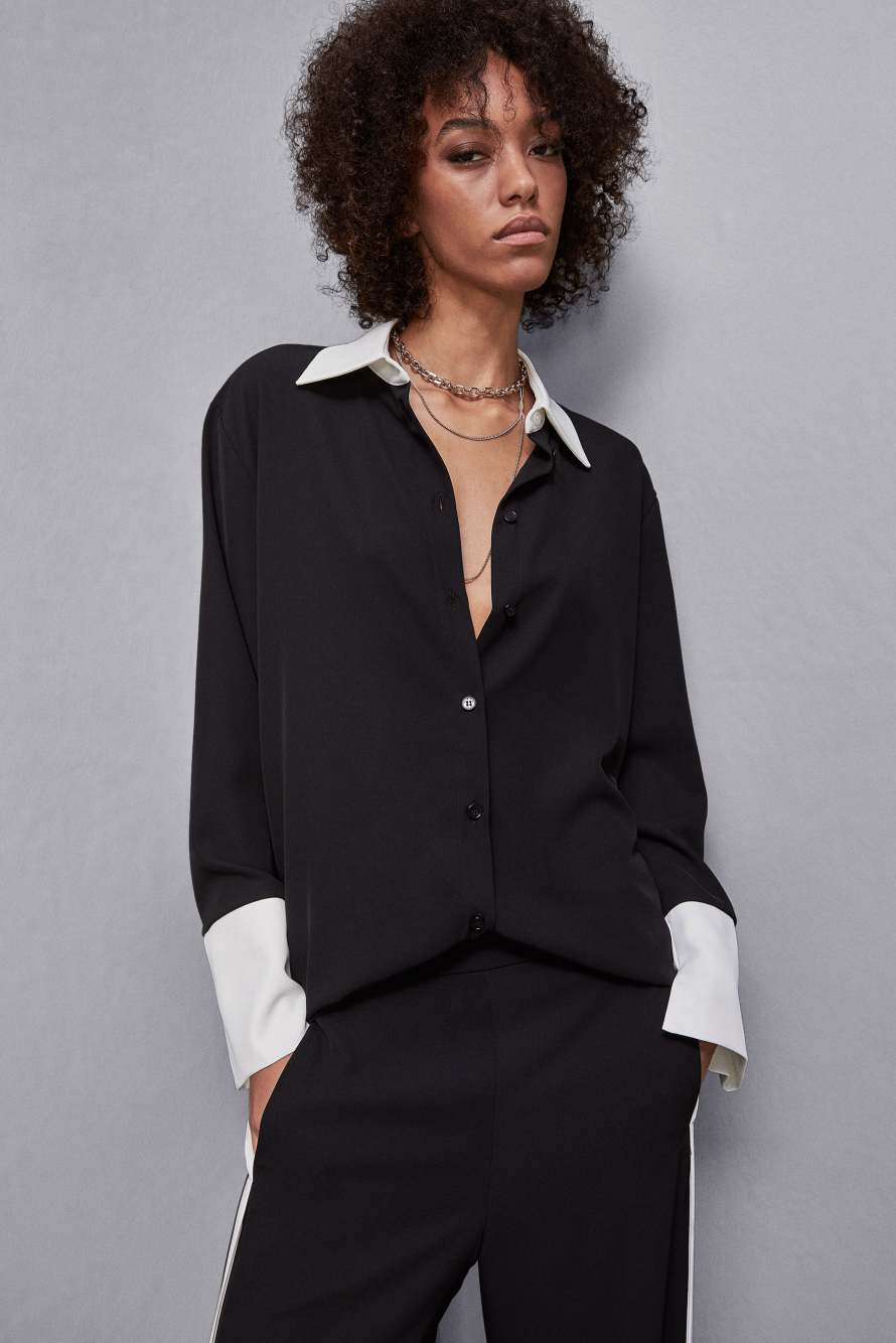 Elegancka tunika z długim rękawem, Czarny/Biały, Patrizia Pepe