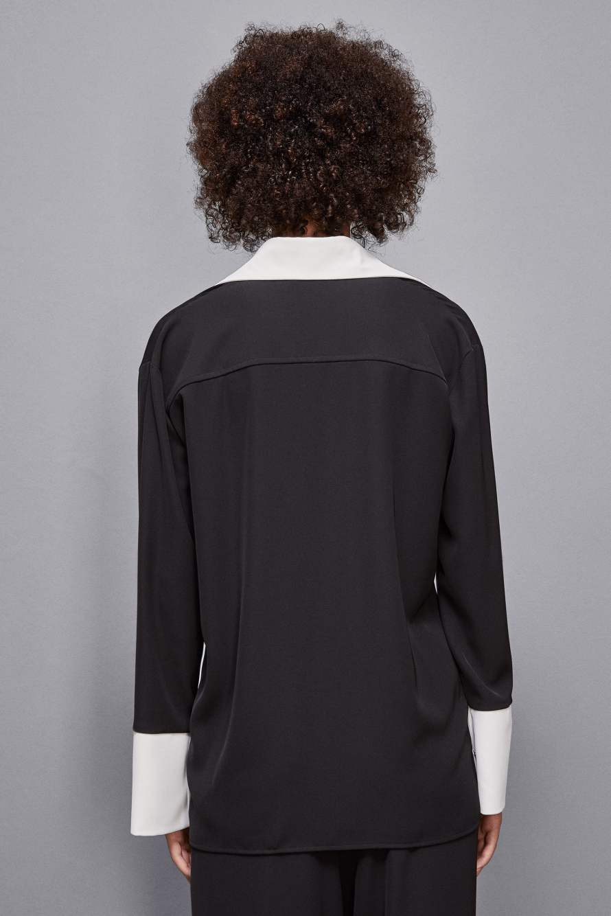 Elegancka tunika z długim rękawem, Czarny/Biały, Patrizia Pepe