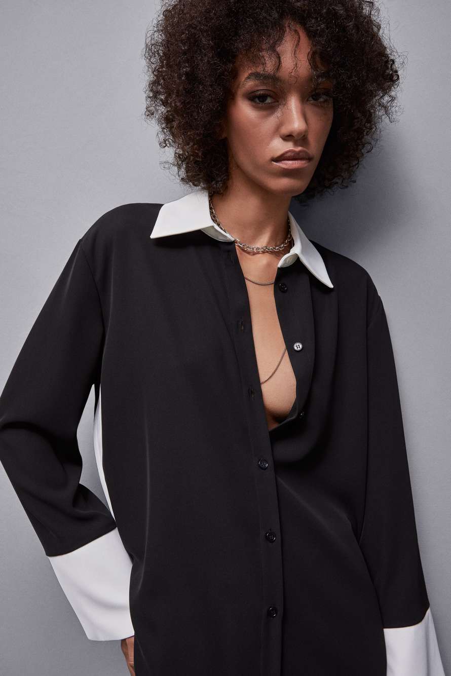 Elegancka tunika z długim rękawem, Czarny/Biały, Patrizia Pepe