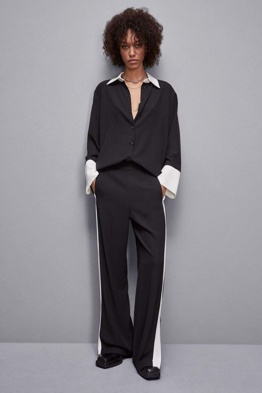 Elegancka tunika z długim rękawem, Czarny/Biały, Patrizia Pepe