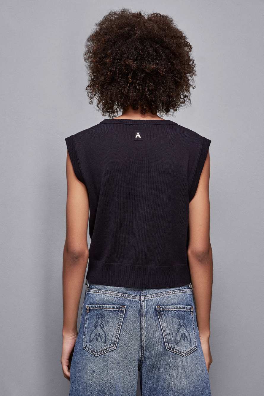 Шерстяной жилет с круглым вырезом горловины, Синий, Patrizia Pepe