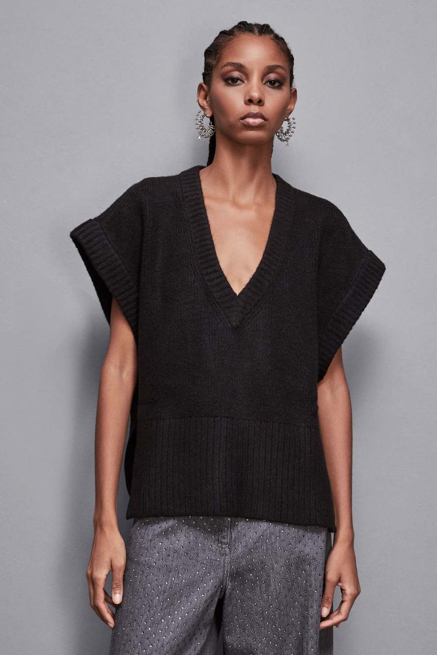 Pull oversize sans manches, Noir, Patrizia Pepe