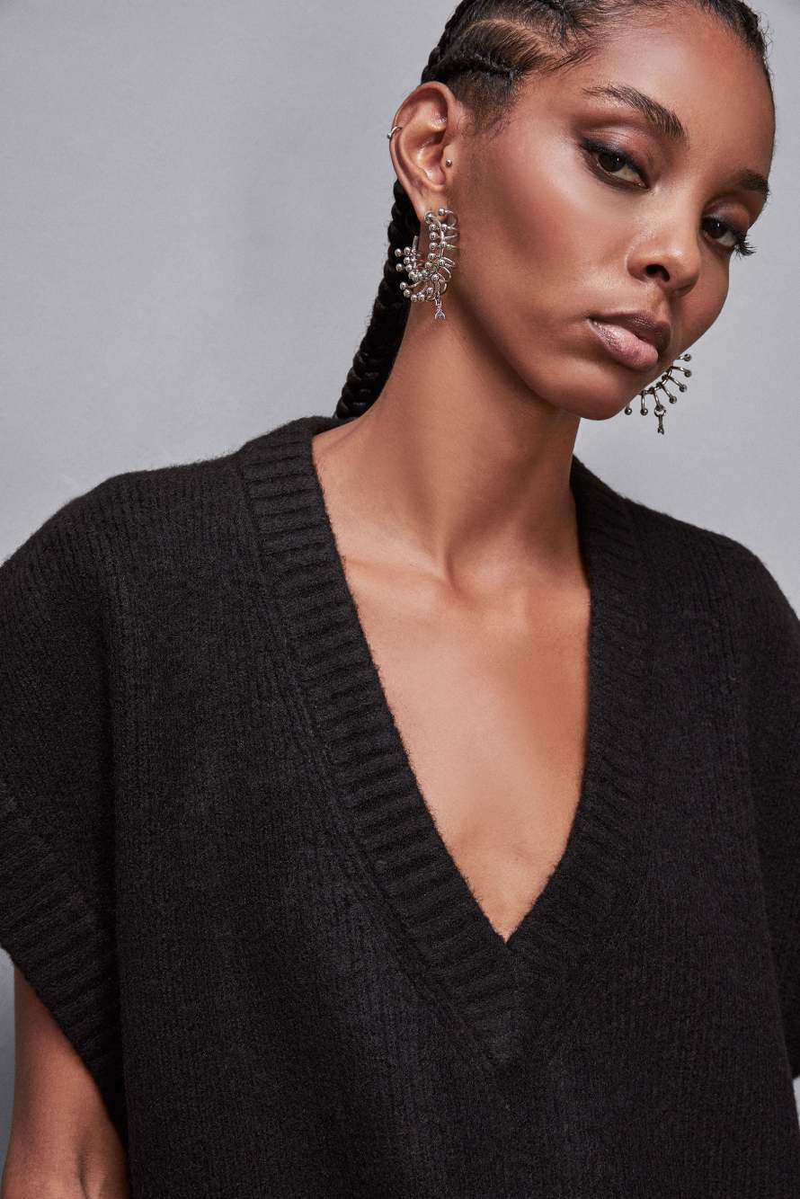 Pull oversize sans manches, Noir, Patrizia Pepe