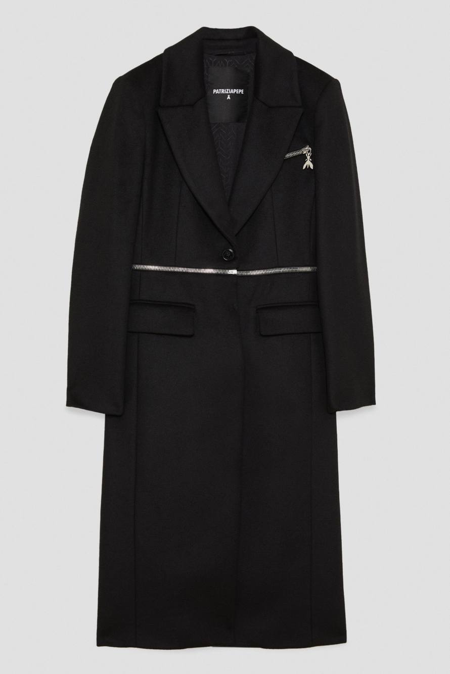 Cappotto con maxi-zip in vita "Essential", Nero, Patrizia Pepe