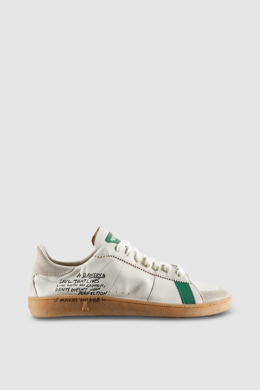 SKIN Sneakers in leather with lettering, White/Green, Patrizia Pepe