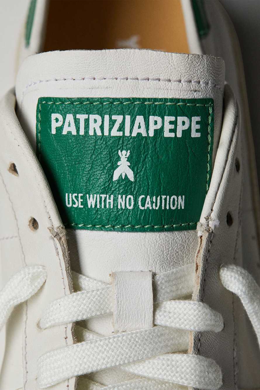 SKIN Sneakers in leather with lettering, White/Green, Patrizia Pepe