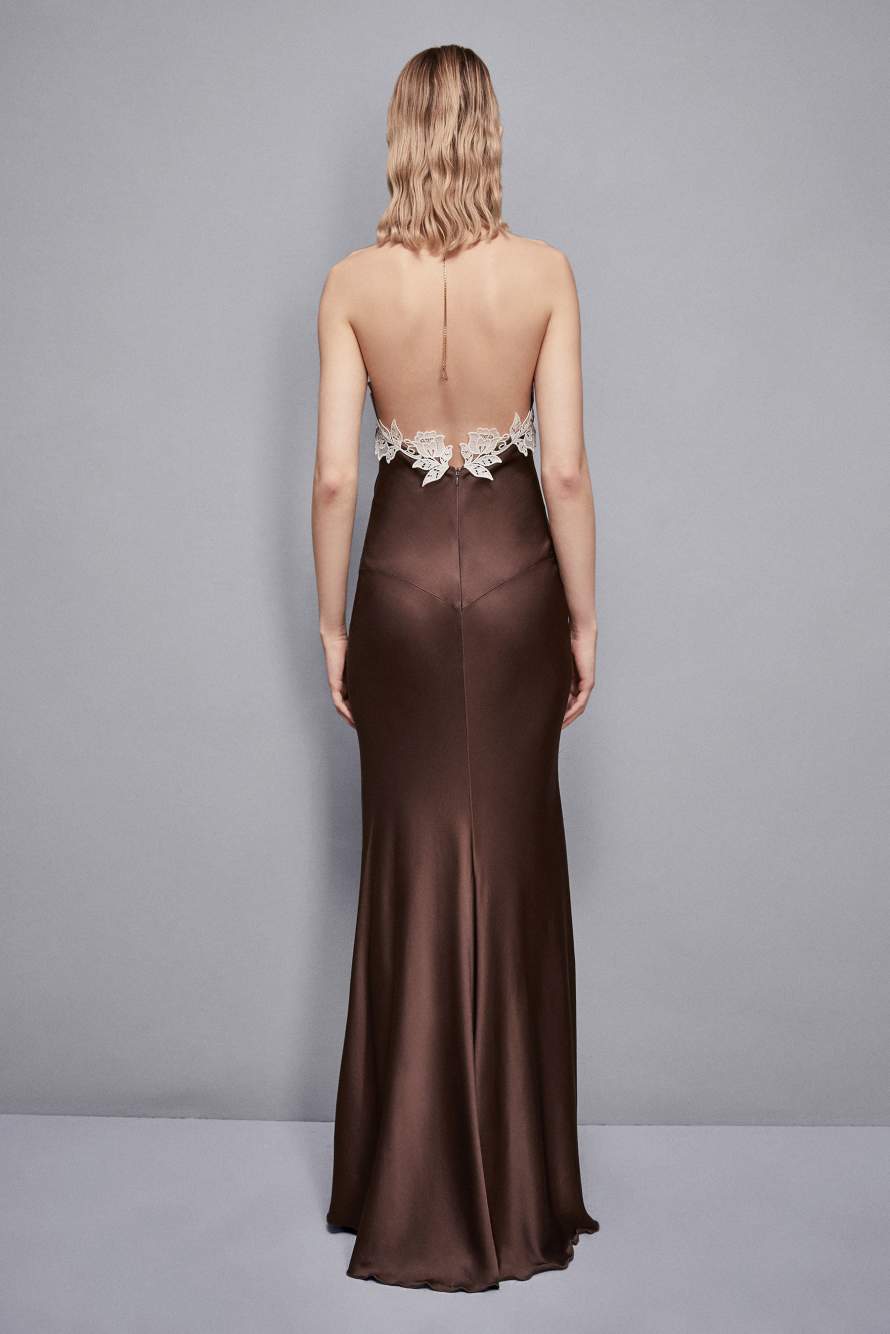 Langes Kleid mit R&uuml;ckenausschnitt, Braun, Patrizia Pepe