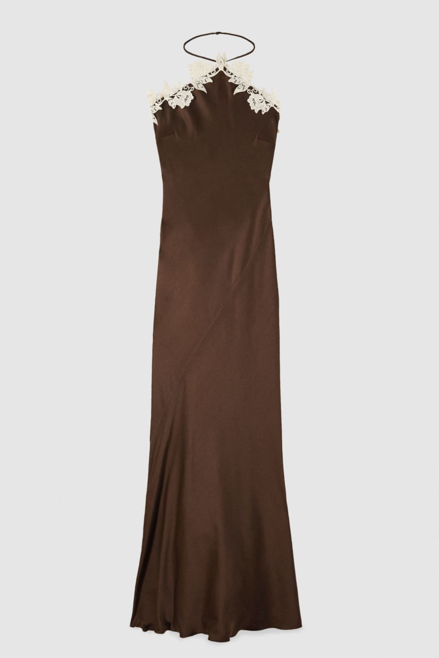 Langes Kleid mit R&uuml;ckenausschnitt, Braun, Patrizia Pepe