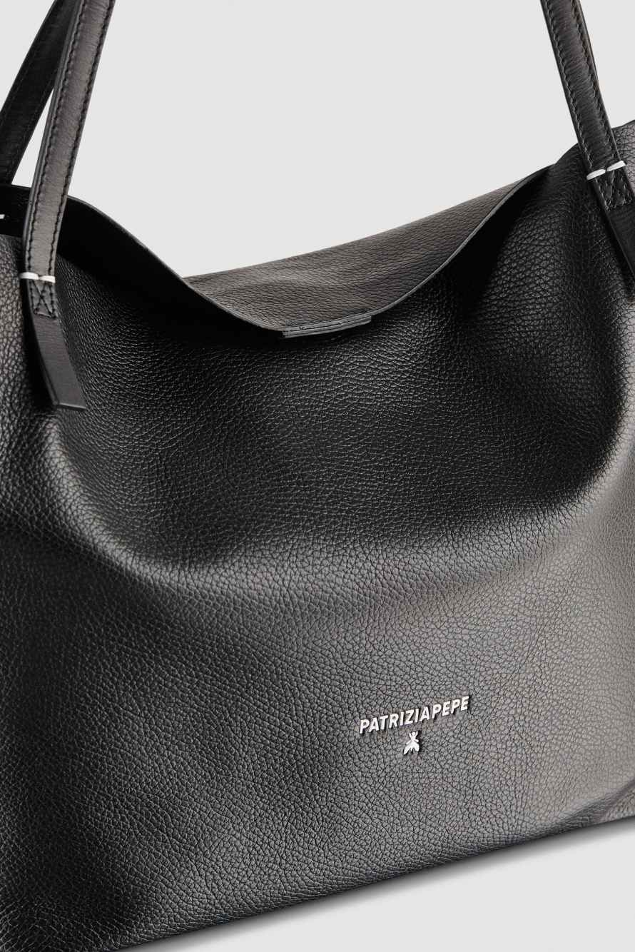 Сумка-шоппер из фактурной кожи, Черный, Patrizia Pepe