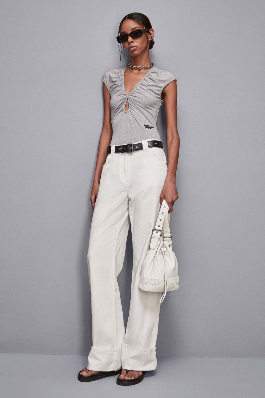 (IM)PERFECTION leather bucket bag medium, White, Patrizia Pepe