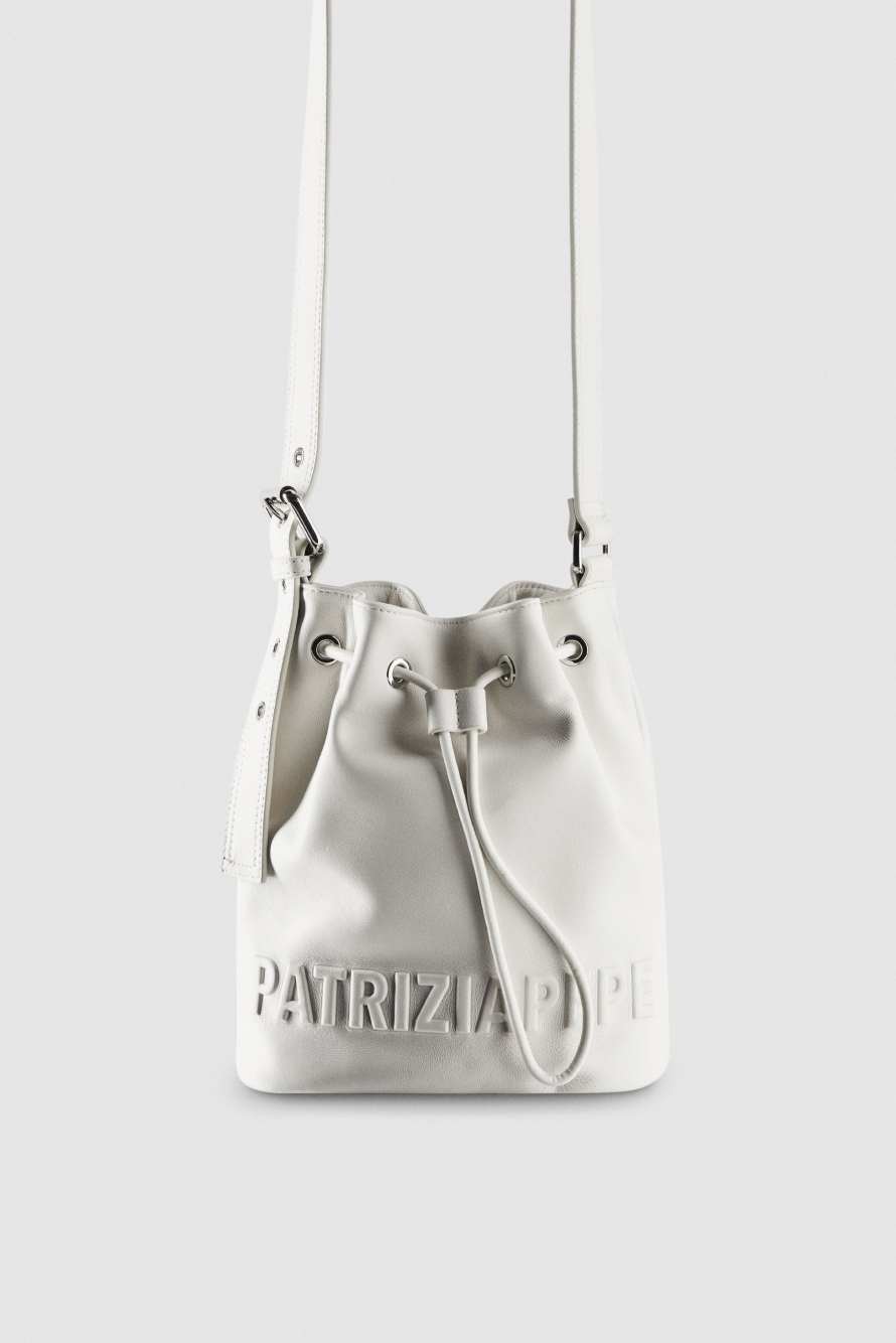 (IM)PERFECTION leather bucket bag medium, White, Patrizia Pepe