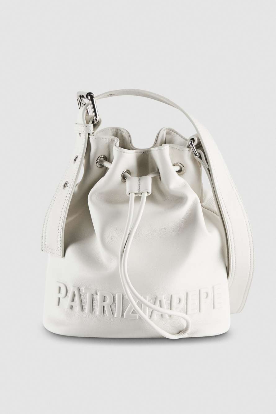 (IM)PERFECTION leather bucket bag medium, White, Patrizia Pepe