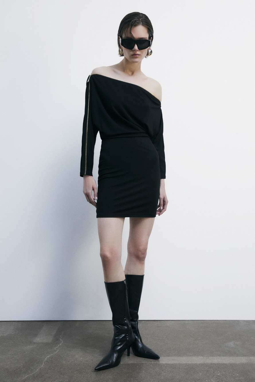 Stretch jersey full zip mini dress, Black, Patrizia Pepe