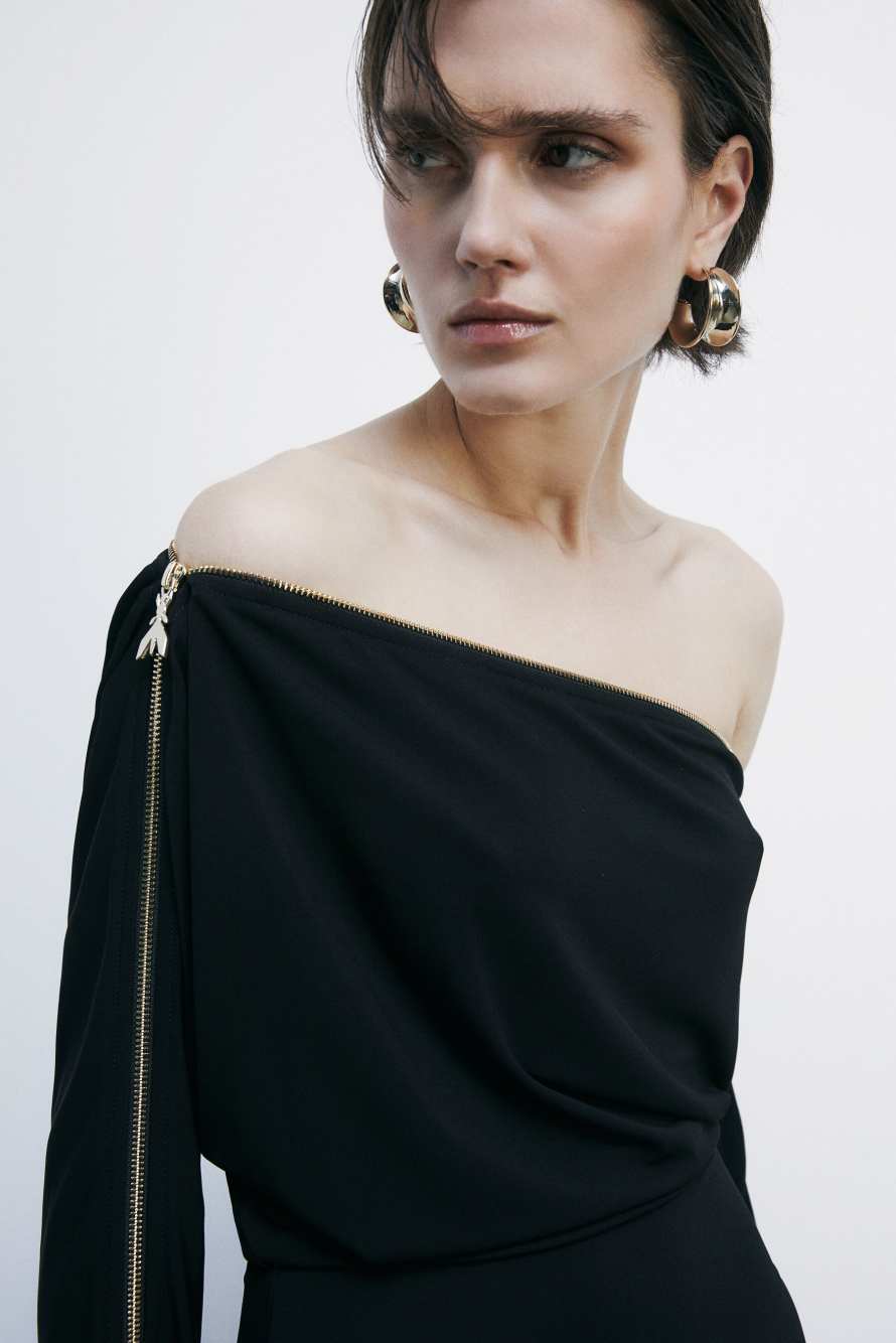 Stretch jersey full zip mini dress, Black, Patrizia Pepe