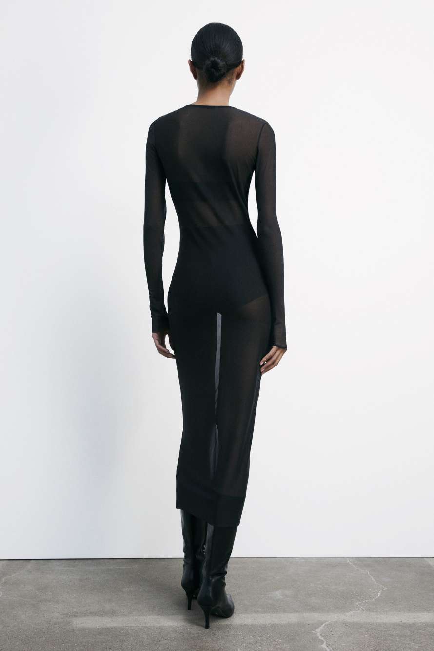 Full zip tulle midi dress, Black, Patrizia Pepe