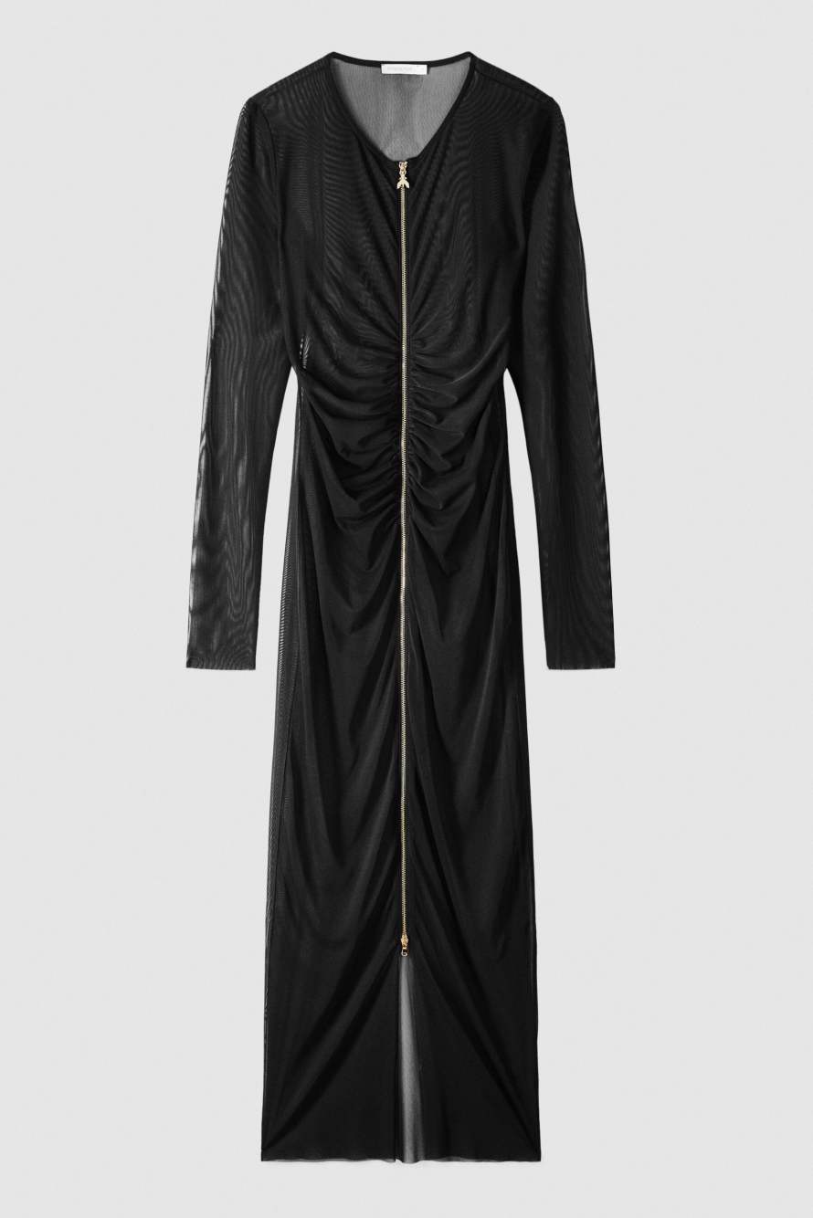 Full zip tulle midi dress, Black, Patrizia Pepe