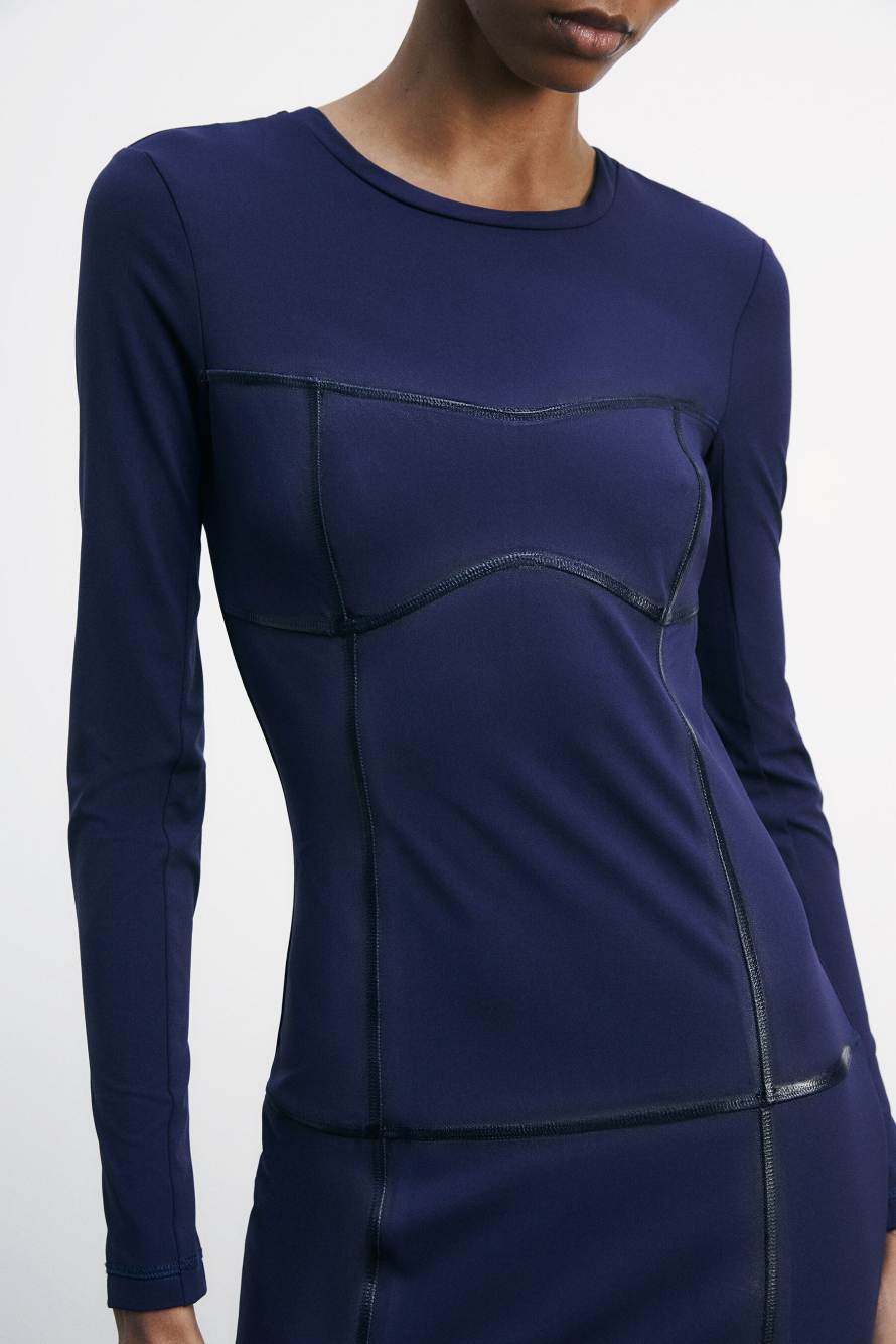 Облегающее миди-платье с длинными рукавами из эластичного джерси, синий, Patrizia Pepe