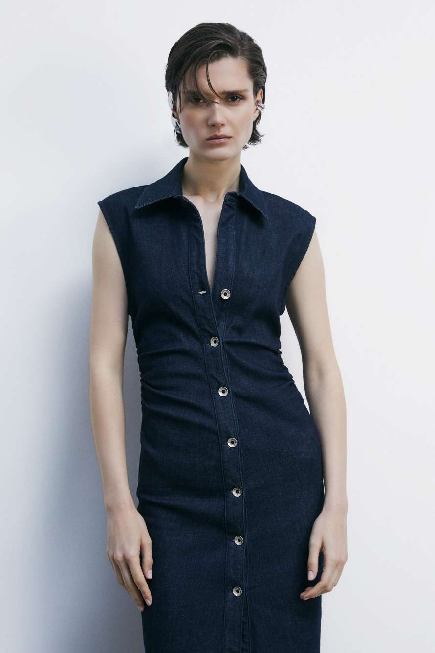 Миди-платье из джинсовой ткани без рукавов, Синий, Patrizia Pepe