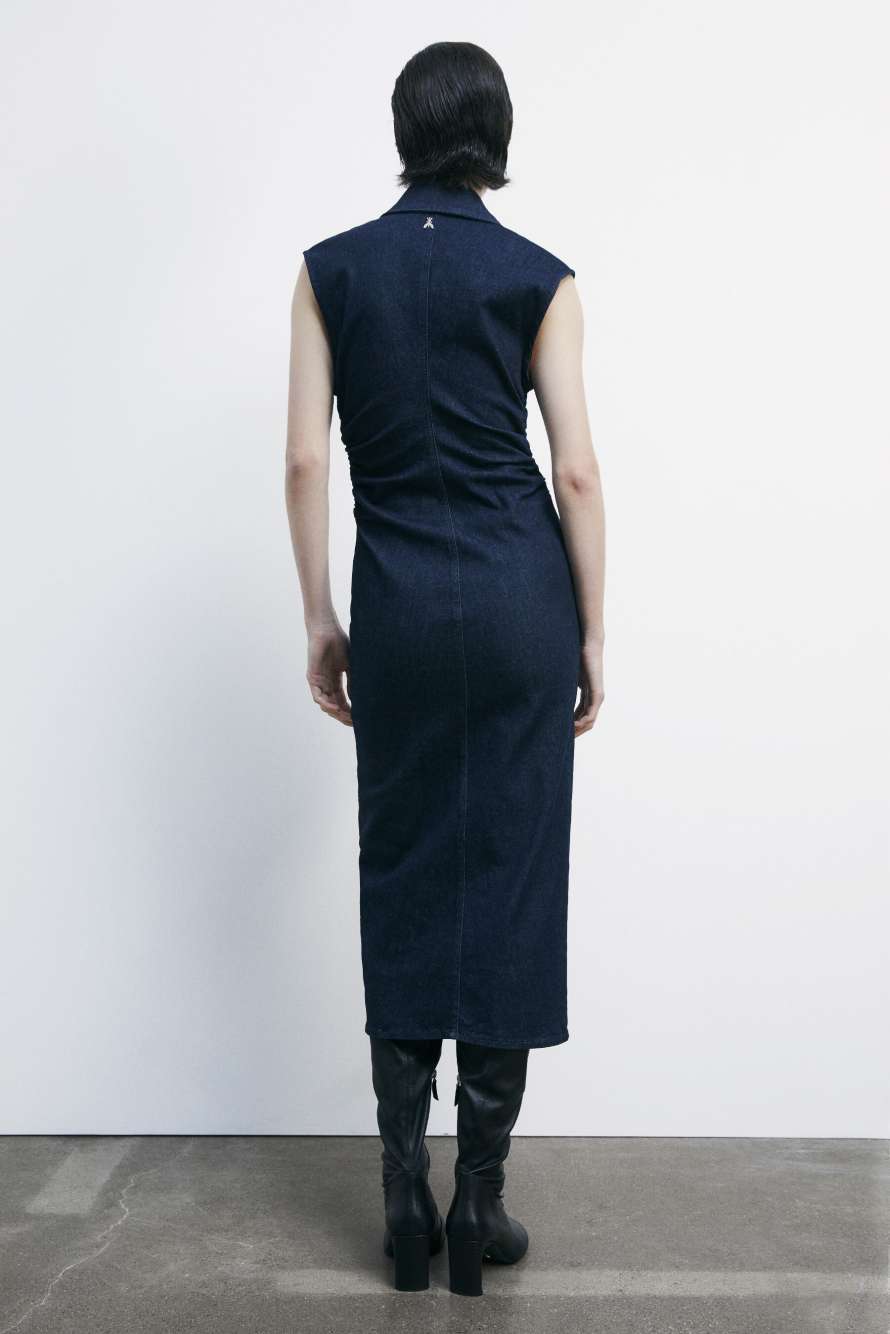 Миди-платье из джинсовой ткани без рукавов, Синий, Patrizia Pepe