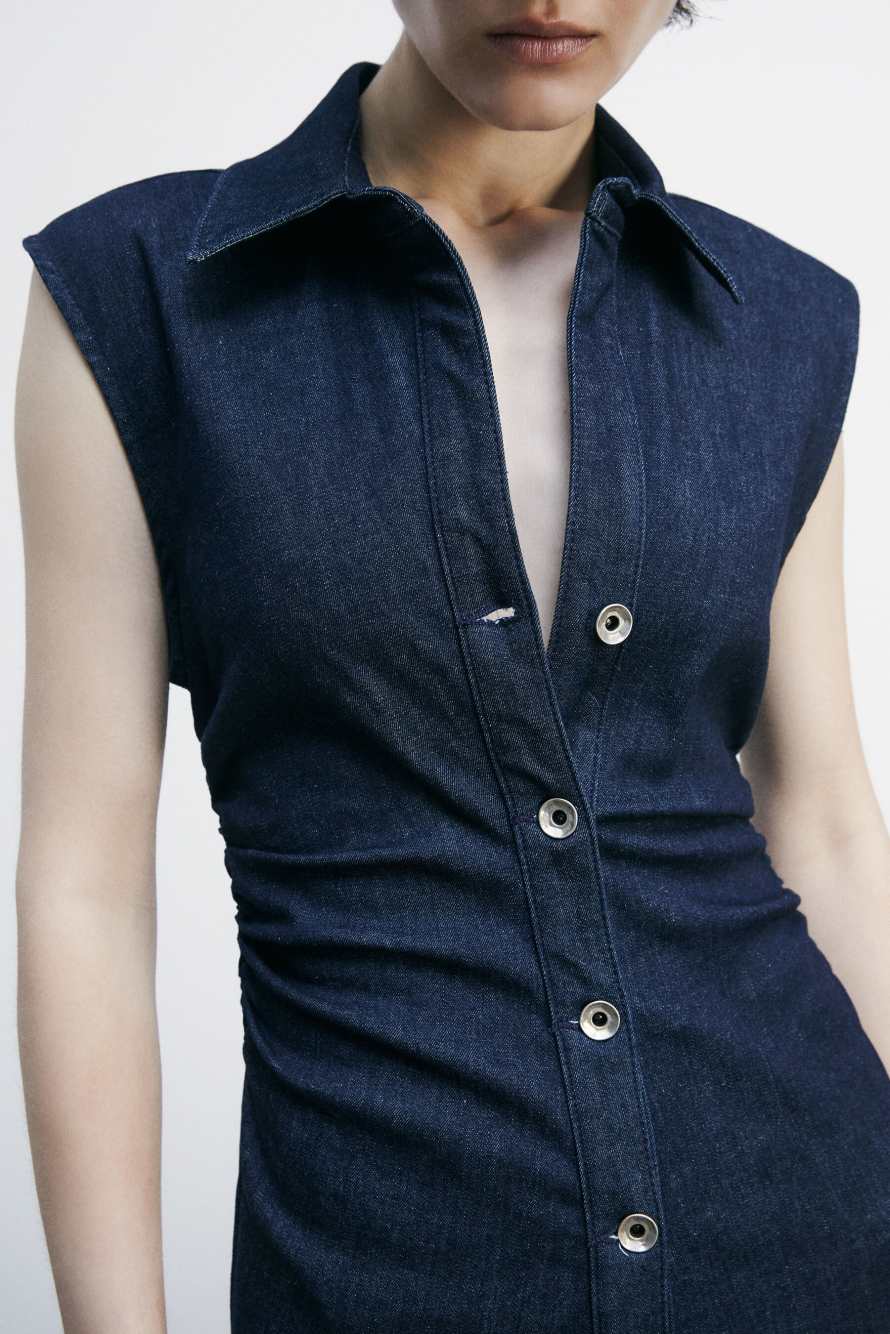 Миди-платье из джинсовой ткани без рукавов, Синий, Patrizia Pepe